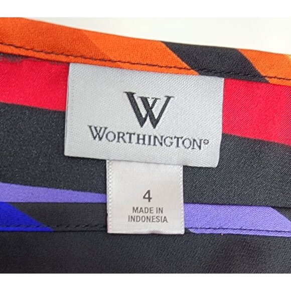 Worthington Sleeveless Multicolor Striped V-Neck Dress With Elastic Waist & Side - Picture 7 of 10